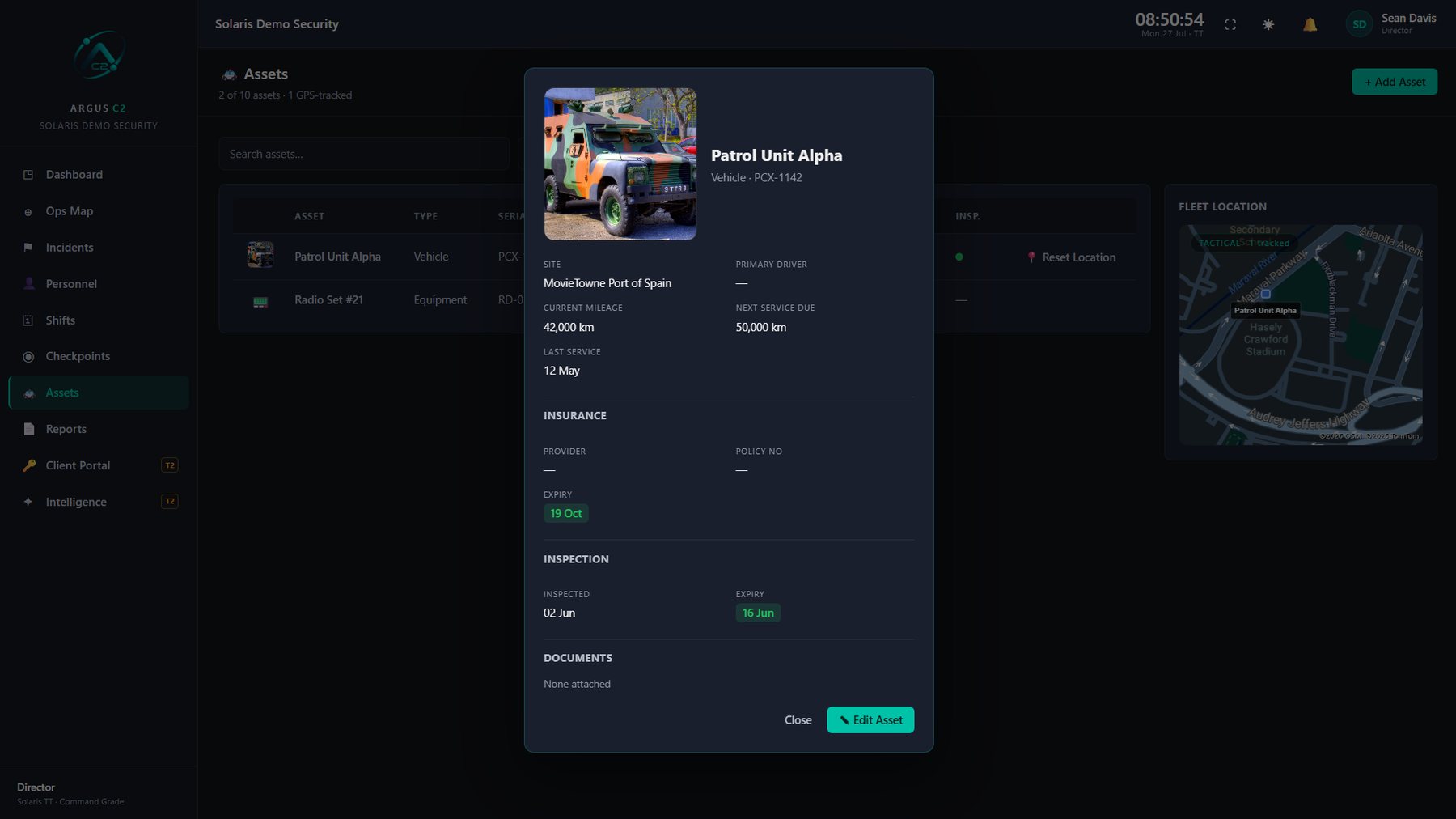 ARGUS fleet and asset management detail